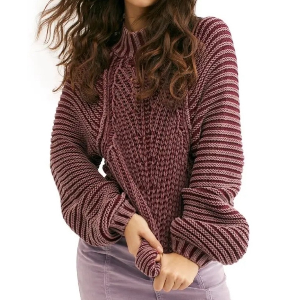 Free People Sweetheart Sweater Size XS Mockneck Balloon Sleeve Chunky Cotton